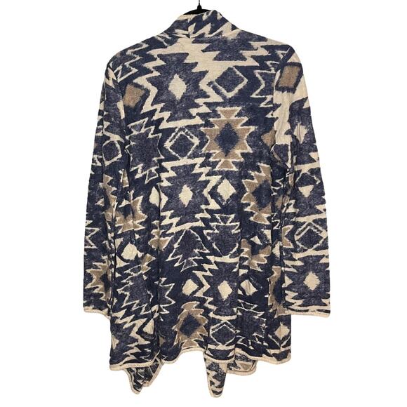 Lucky Brand Womens Aztec Western Open Front Cardigan | Blue Cream | Size Medium - Picture 3 of 5